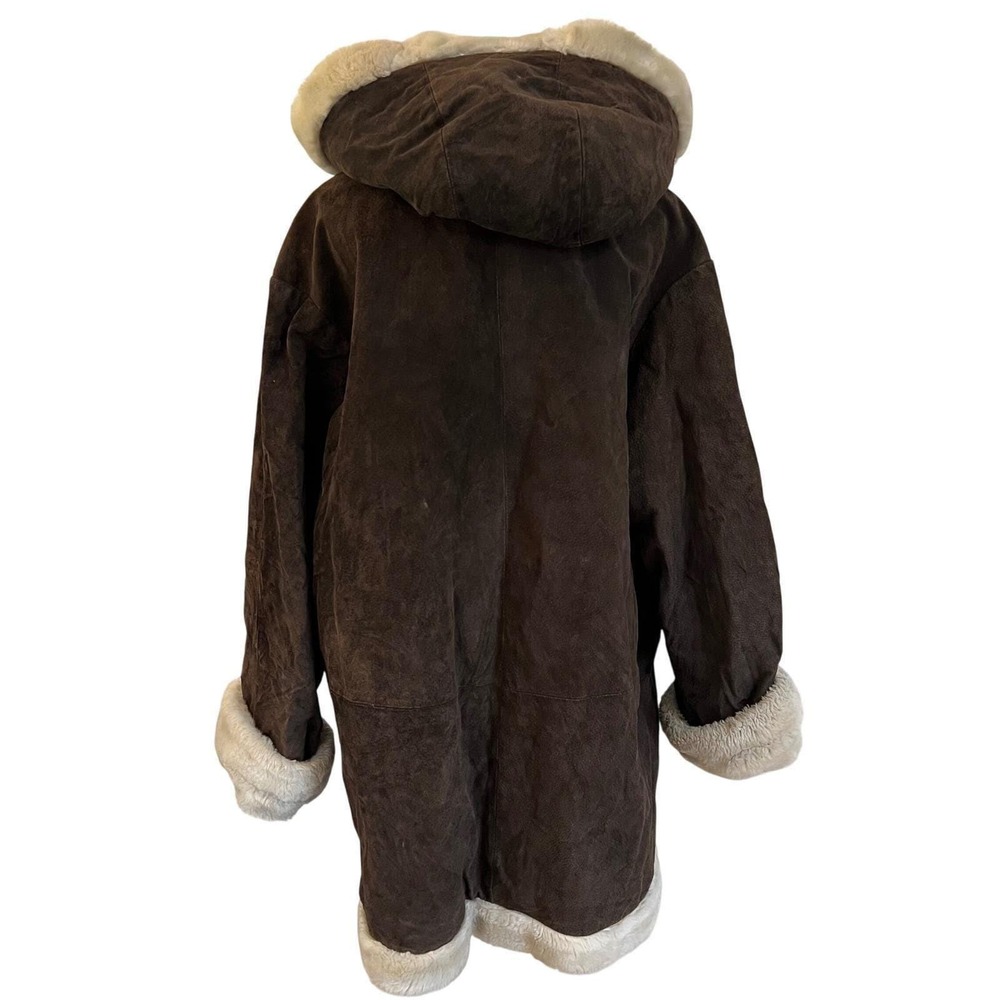 Wilsons Leather Brown Suede Faux Fur Trim Hooded Parka Coat XL - Picture 4 of 14